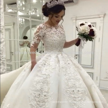 Luxury Full Pearls 2017 Muslim Long Sleeves Ball Gown Wedding Dress MW971